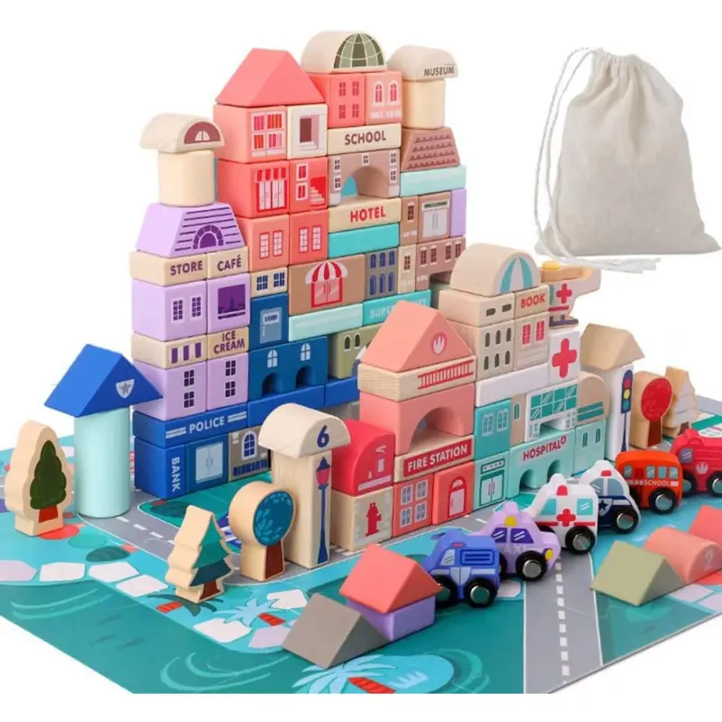 115-Piece Wooden City Building Blocks Set 1