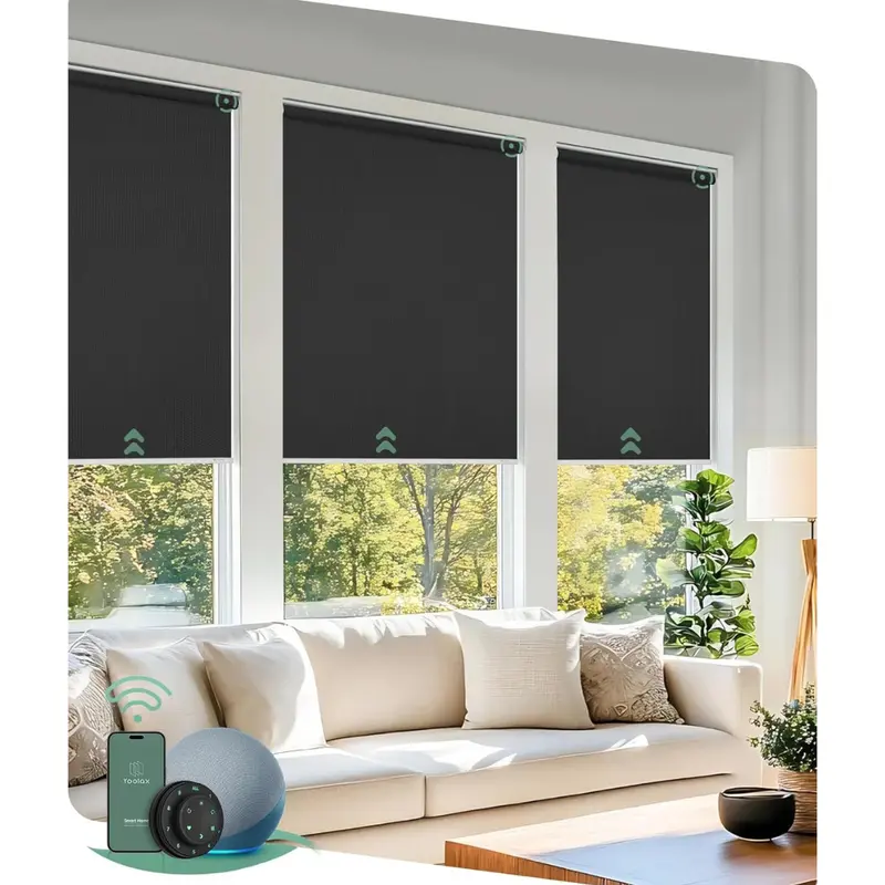 117"L X 105"W Motorized Blackout Smart Blinds With Remote 1