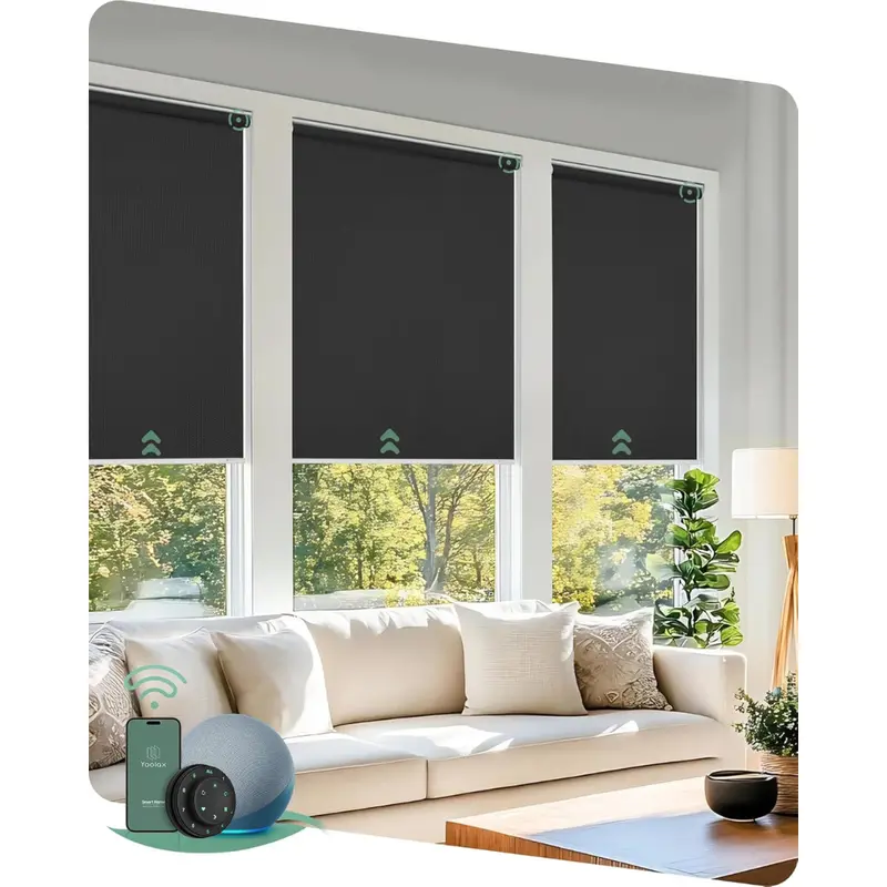 117"L X 105"W Motorized Blackout Smart Blinds With Remote 1