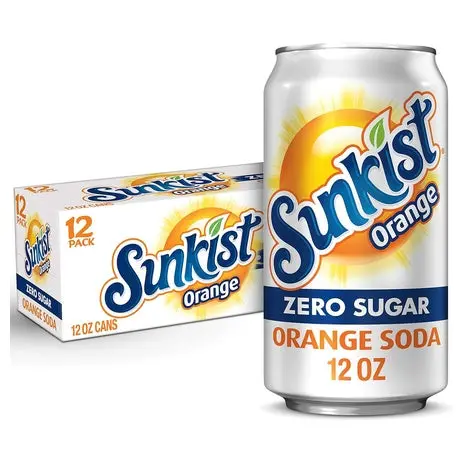 12 Cans Sunkist Zero Sugar Orange Soda 1