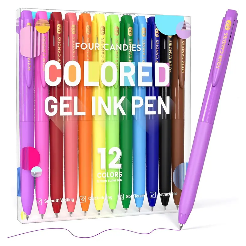 12-Count Four Candies 0.7Mm Quick Dry Ink Colored Pens Set 1