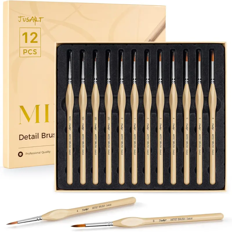 12-Count Jusart Fine Tip Detail Paint Brushes Set 1