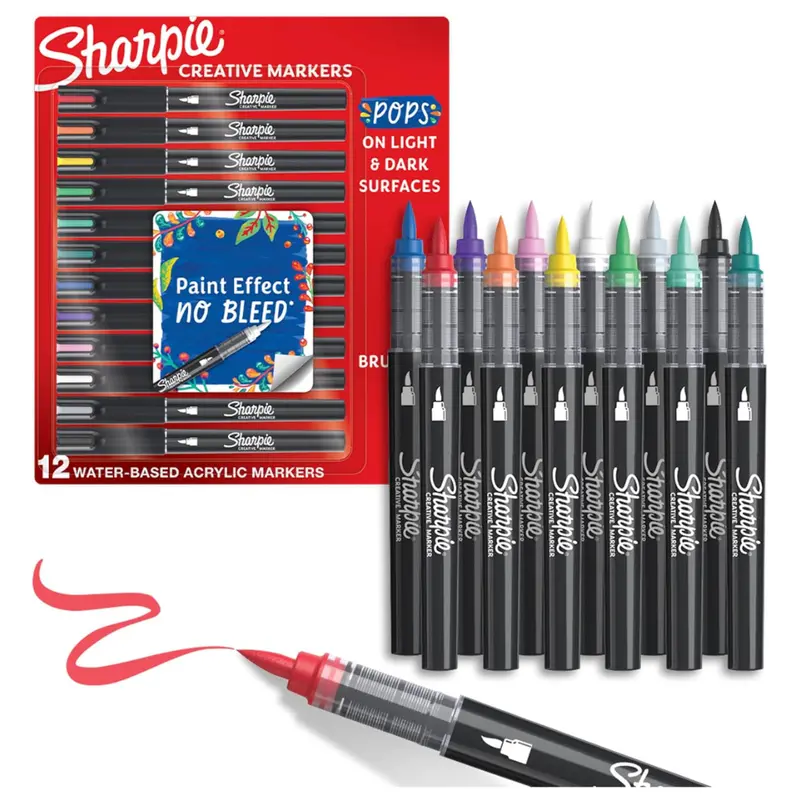 12-Count Sharpie Creative Paint-Like Brush Tip Acrylic Markers 1