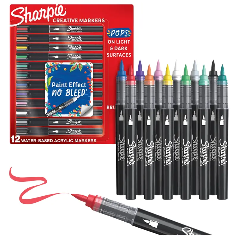12-Count Sharpie Creative Paint-Like Brush Tip Acrylic Markers 1