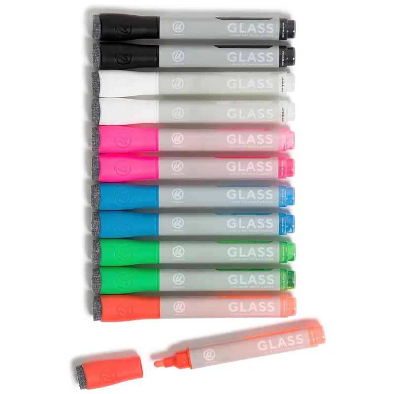 12-Count U Brands Bold Tip Liquid Glass Whiteboard Markers With Eraser 1