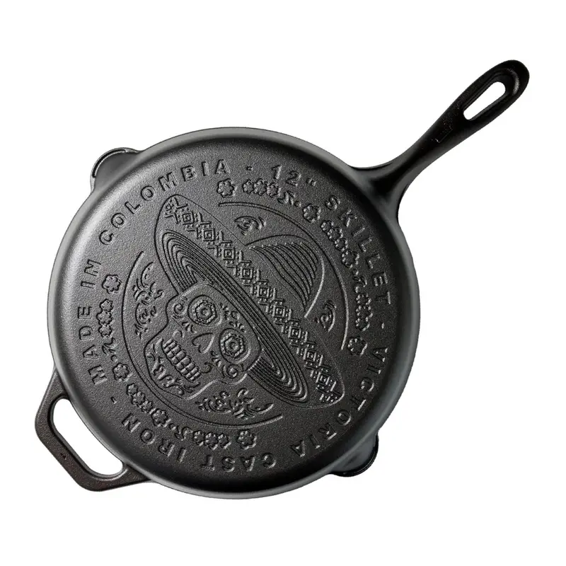 12" Day Of The Dead Cast Iron Skillet Frying Pan With Long Handle 1