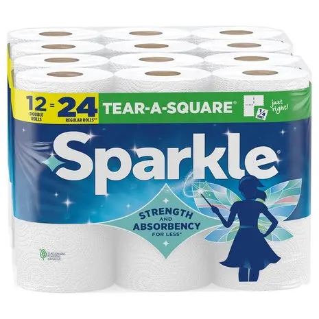 12 Double Rolls (24 Regular) Sparkle Tear-A-Square 2-Ply Paper Towels 1