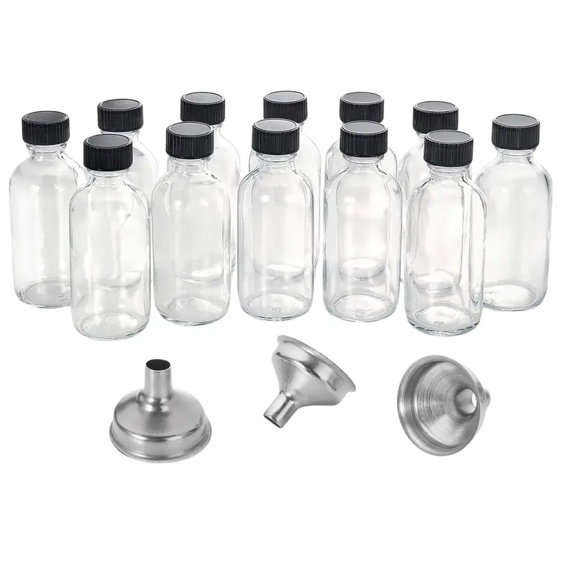 12-Pack Aozita 2Oz Small Clear Glass Bottles With Lids & Funnels 1