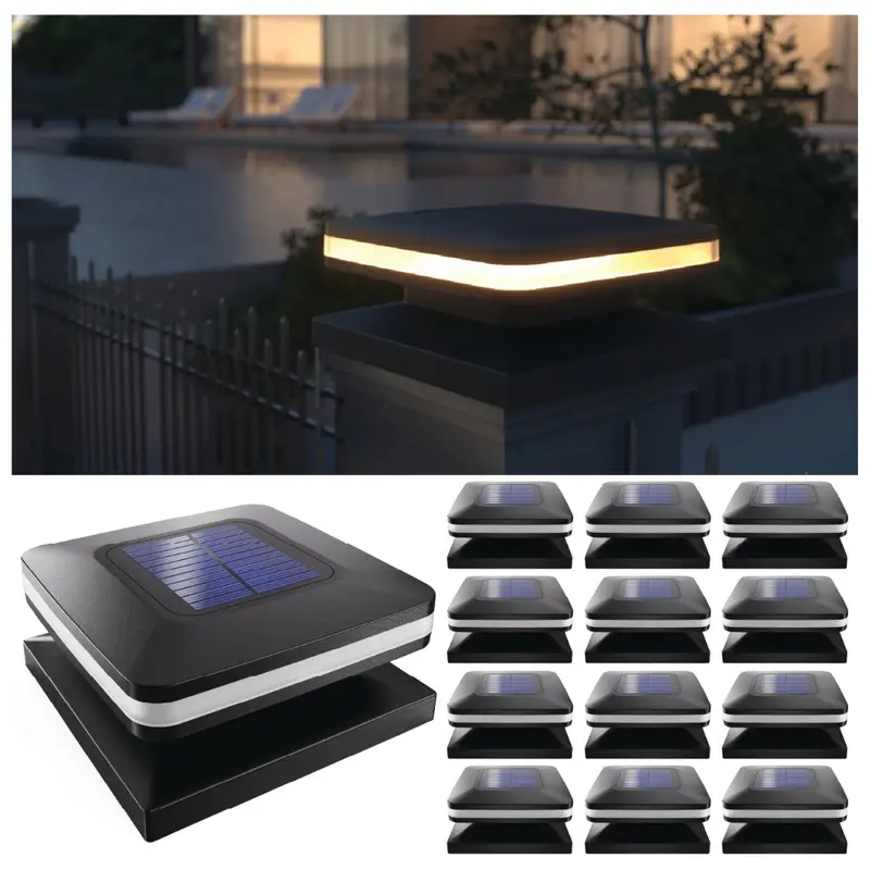 12-Pack Black Square Outdoor Landscape Solar Post Lights 1