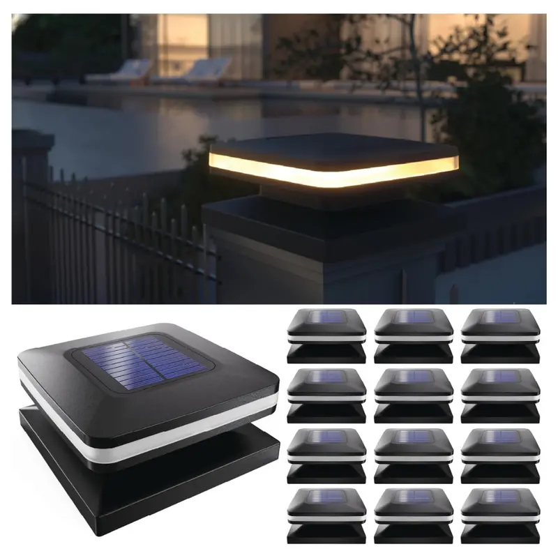 12-Pack Black Square Outdoor Landscape Solar Post Lights 1