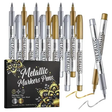 12-Pack Gold & Silver Metallic Markers 1
