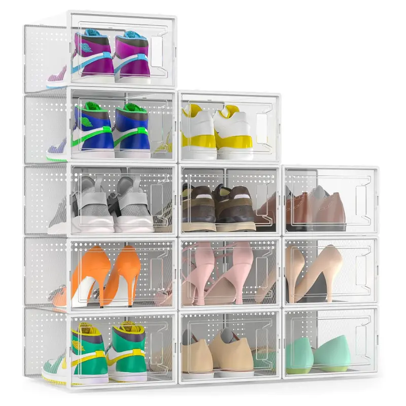 12-Pack Large Clear Plastic Shoe Organizer Boxes With Lids 1