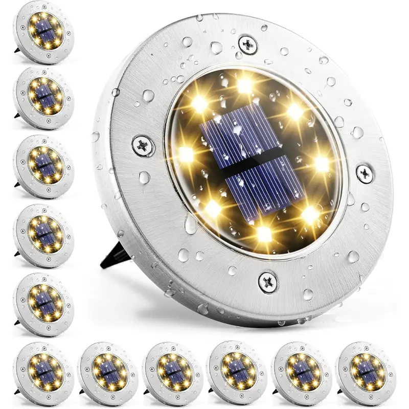 12-Pack Solar Ground Lights W/ Wood, Metal & Concrete Fences 1