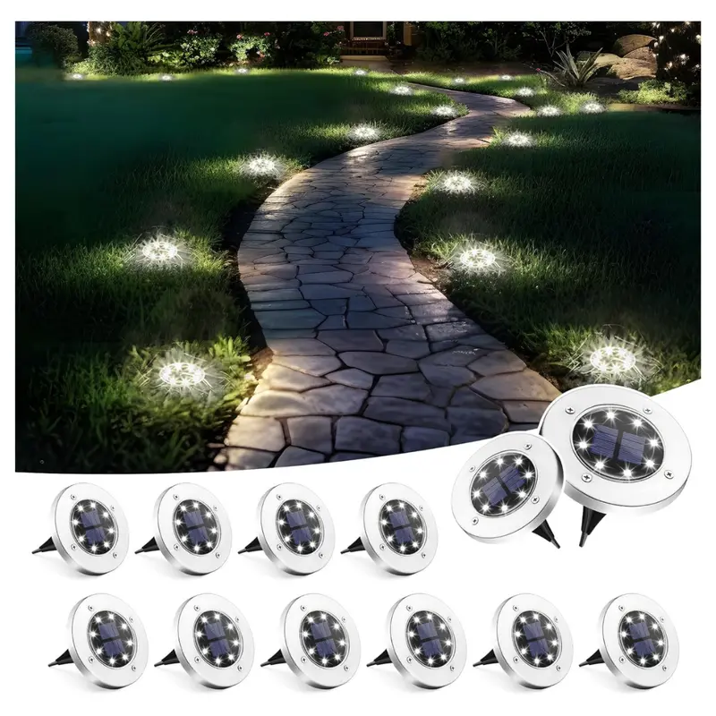 12-Pack Solpex Outdoor Waterproof 8 Led Solar Ground Lights 1