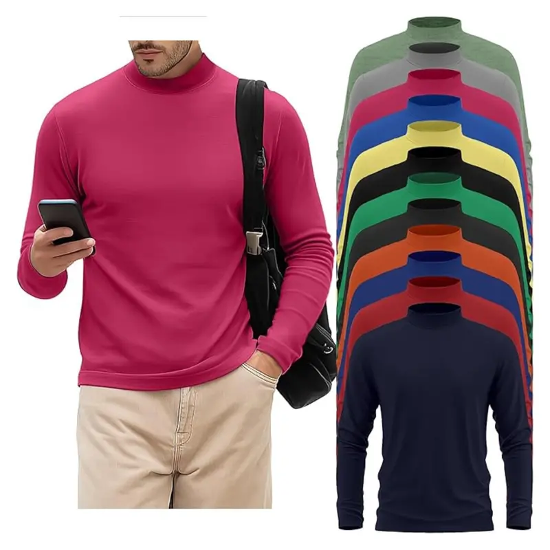 12-Pack Velvelhall Men's Big And Tall Mock Neck T-Shirts 1