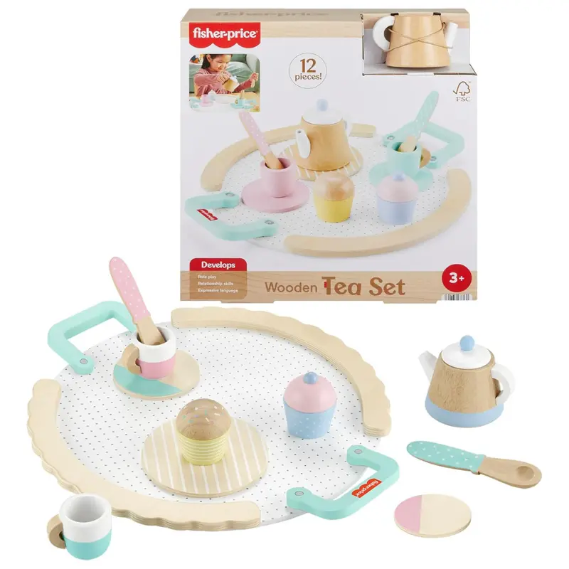 12-Piece Fisher-Price Wood Pretend Play Toy Tea Set 1