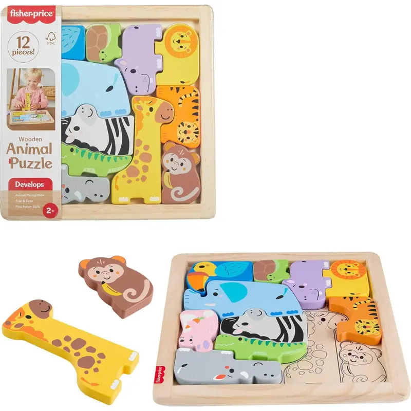 12-Piece Fisher-Price Wood Toddler Toy Animal Puzzle 1