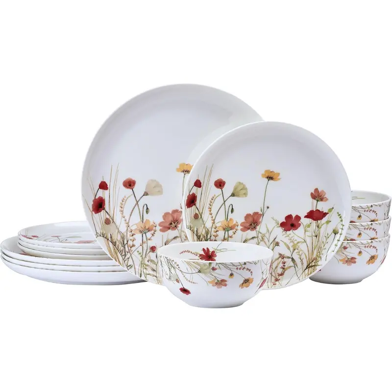 12-Piece Meadow Serenade Floral Bone China Dinnerware Set 1