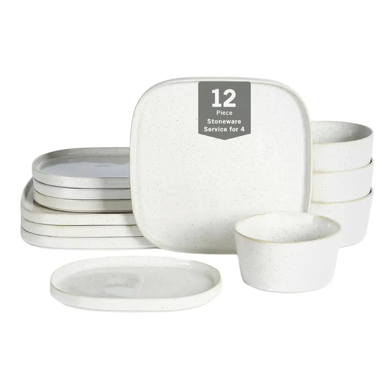 12-Piece Microwave And Dishwasher Safe Dinnerware Plates And Bowls Set 1