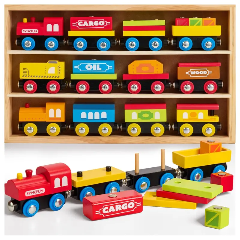 12-Piece Montessori Wooden Magnetic Train Toy Set 1
