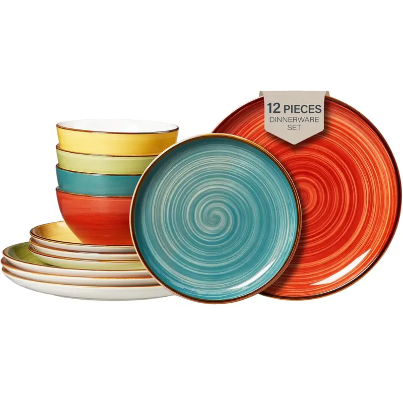 12-Piece Stoneware Plates & Bowls Set (2 Colors) 1