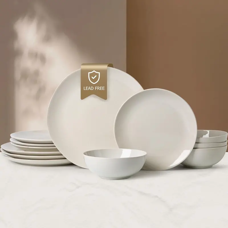 12 Pieces Alofmo Ceramic Plates & Bowls Dinnerware Set For 4 1