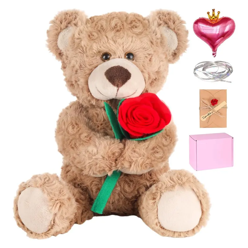 12" Plush Teddy Bear With Rose, Card, Balloon & Gift Box 1
