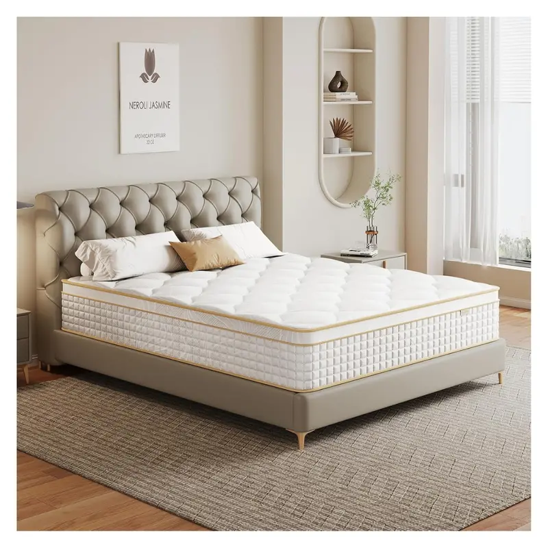 12'' Queen Hybrid Mattress W/ Memory Foam & Pocket Springs 1
