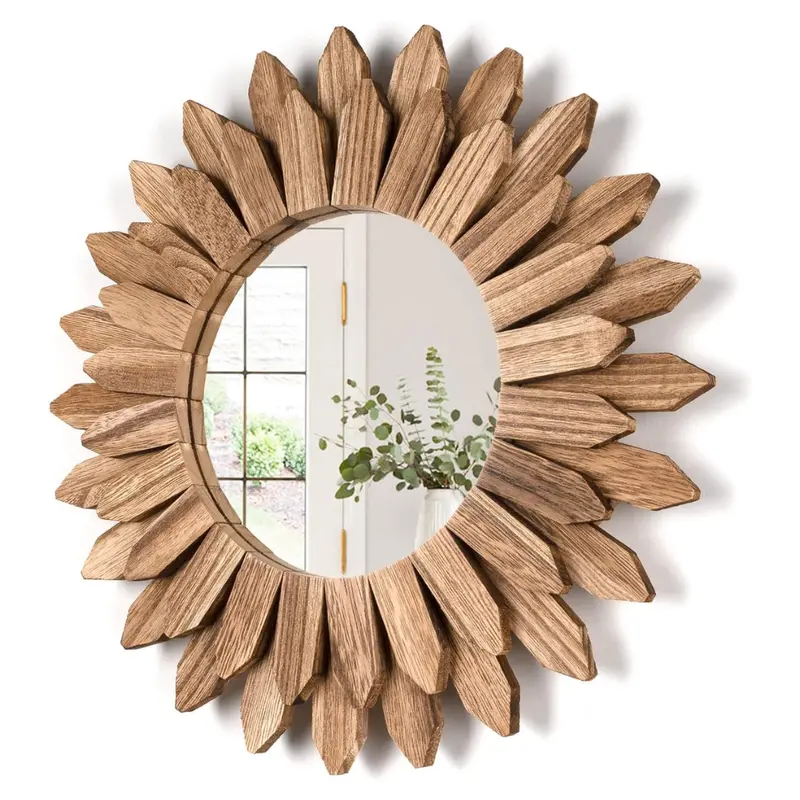 12" Rustic Two Layer Wood Boho Stylish Wall Mirror 1