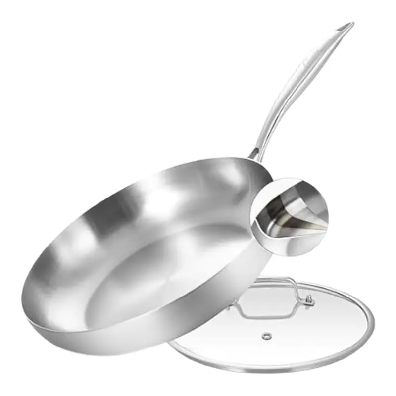 12" Tri-Ply Stainless Steel Frying Pan W/ Lid & Detachable Handle 1