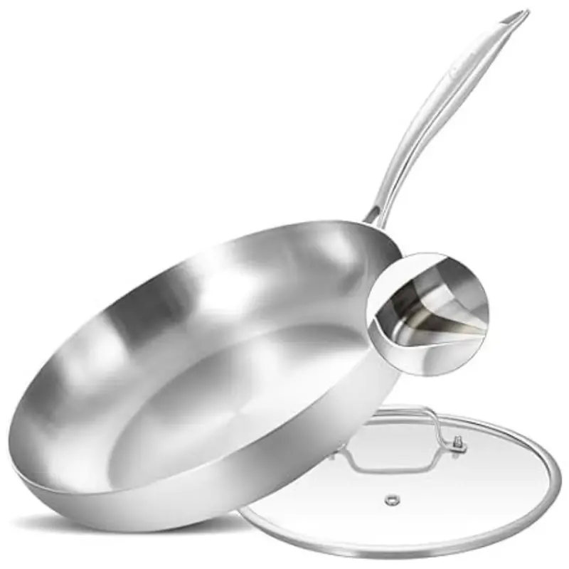 12" Tri-Ply Stainless Steel Frying Pan W/ Lid & Detachable Handle 1