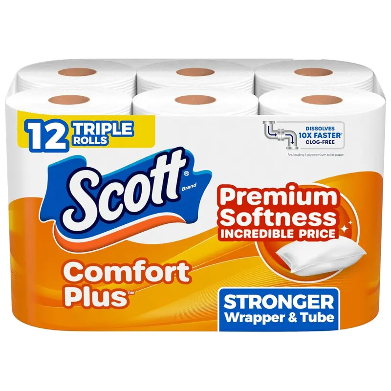 12 Triple Rolls Scott Comfort Plus 1-Ply Toilet Paper 1