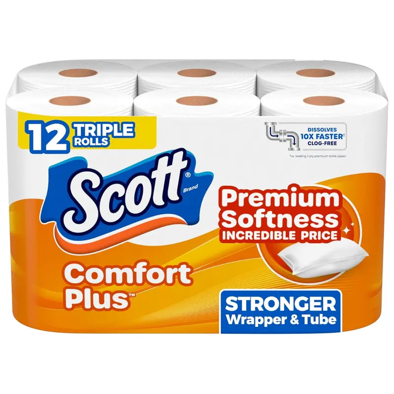 12 Triple Rolls Scott Comfort Plus 1-Ply Toilet Paper 1