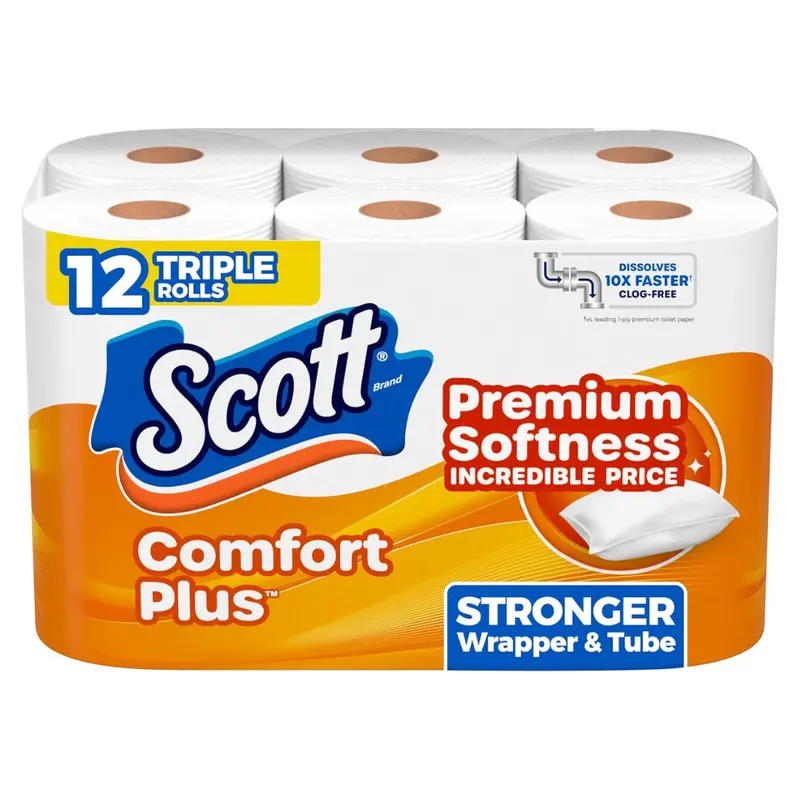12 Triple Rolls Scott Comfort Plus 1-Ply Toilet Paper 1