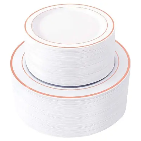 120 Rose Gold Disposable Dinner & Dessert Plates 1