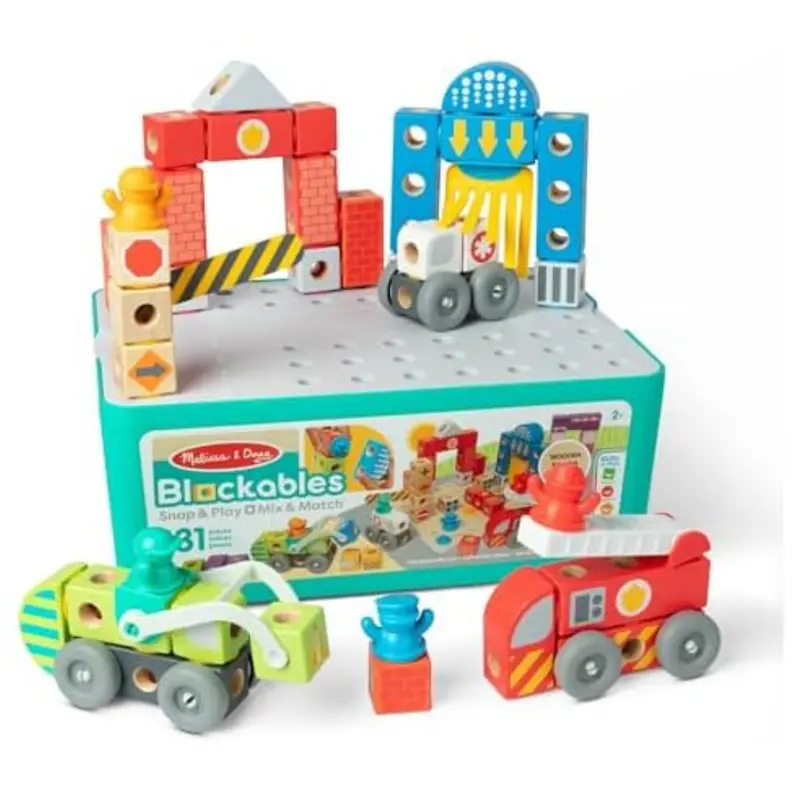 122-Piece Melissa & Doug Wooden Building Blocks Set W/ Storage Bin 1