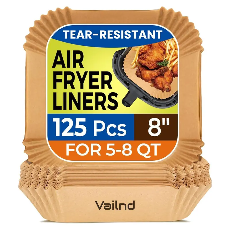 125-Piece 8" Square Disposable Non-Stick Air Fryer Liners For Microwave 1