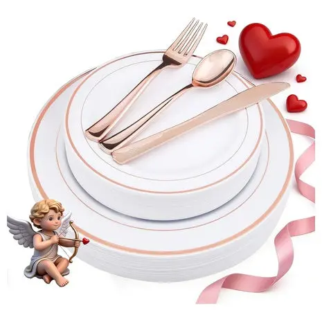 125-Piece Rose Gold Disposable Dinnerware Set 1