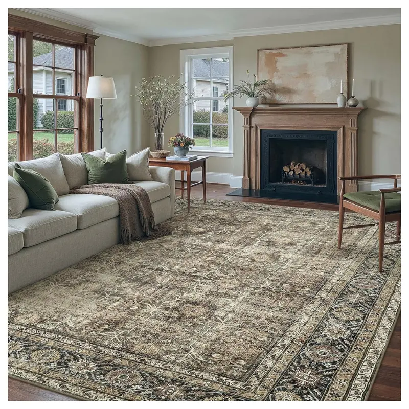 12X15 Brown Washable Vintage Area Rug 1