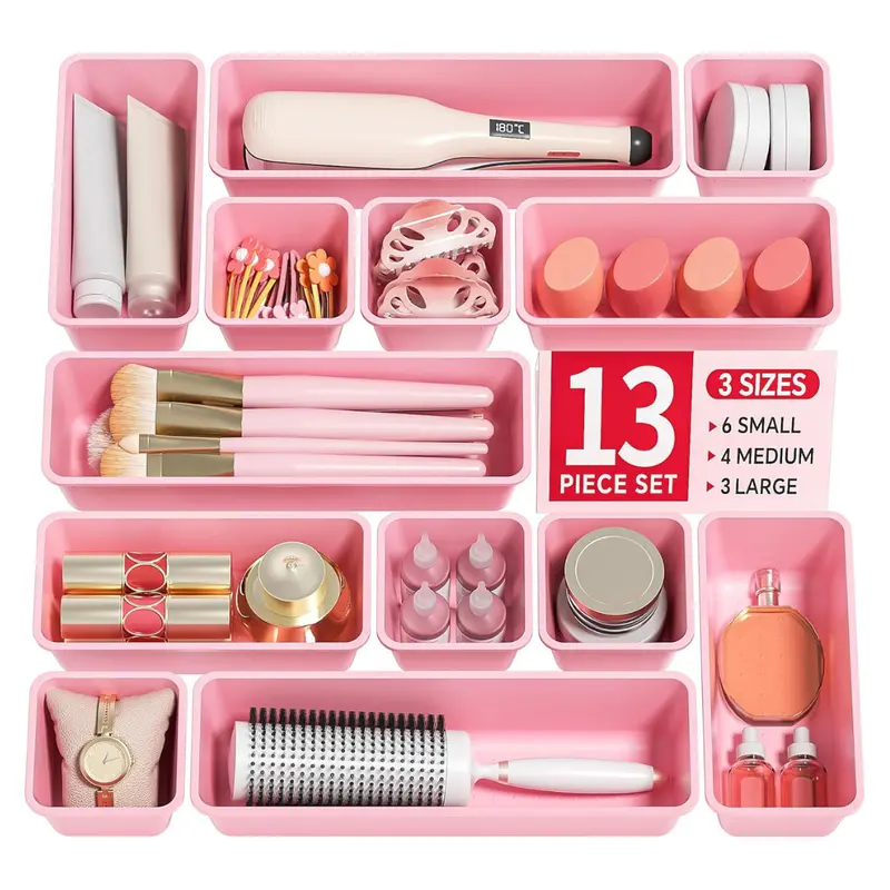13-Pack Canfanni Plastic Desk Drawer Organizer Set In 3 Sizes 1