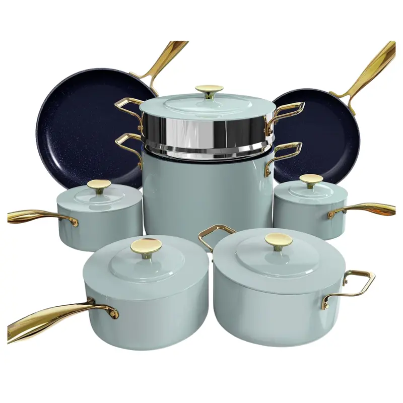 13-Piece Cookware Set With Elegant Gold Handle 1