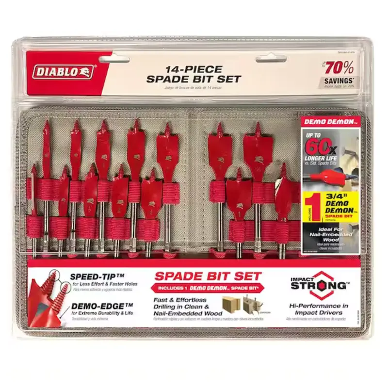 14-Piece Diablo High Speed Steel Spade Bit Set With Pouch 1