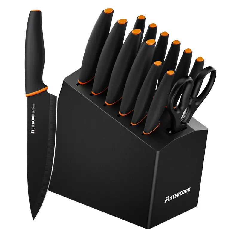 14-Piece German Stainless Steel Kitchen Knife Set With Block 1