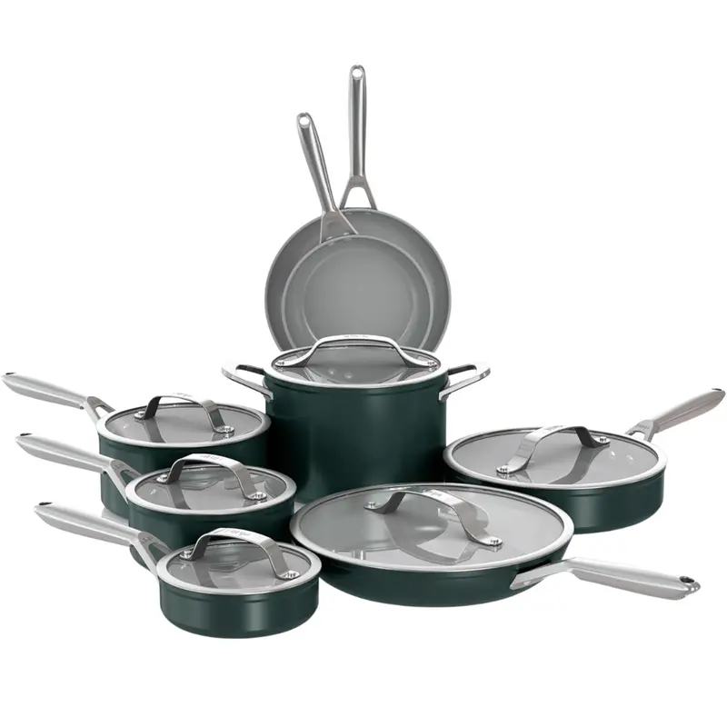14-Piece Ninja Ceramic Pro Non-Stick Pots & Pans Cookware Set (Green) 1