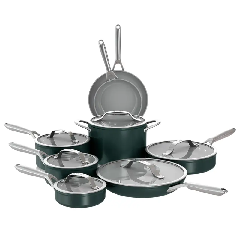 14-Piece Ninja Ceramic Pro Non-Stick Pots & Pans Cookware Set (Green) 1