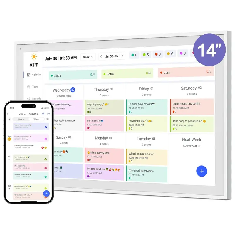 14" Wall Mount Smart Wifi Digital Calendar & Family Hub 1