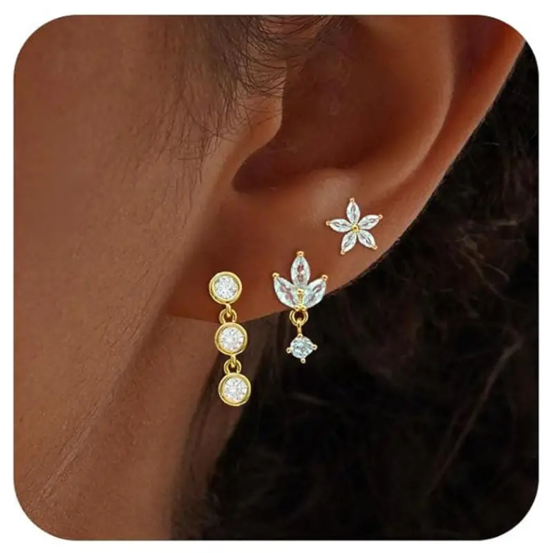 14K Gold Lightweight Dainty Small Hoop Earrings Set 1