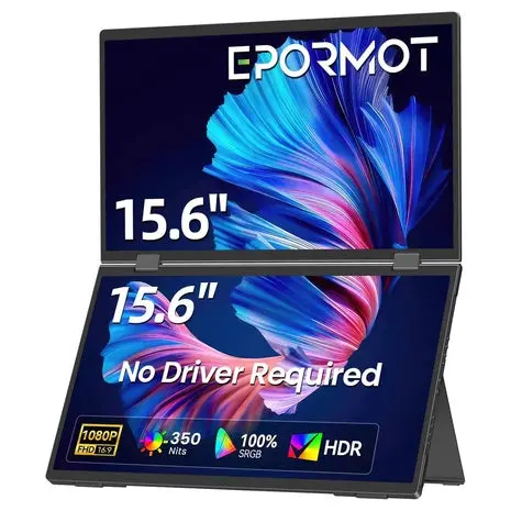 15.6" Dual Screen Fhd Portable Monitor With 360° Foldable Kickstand 1
