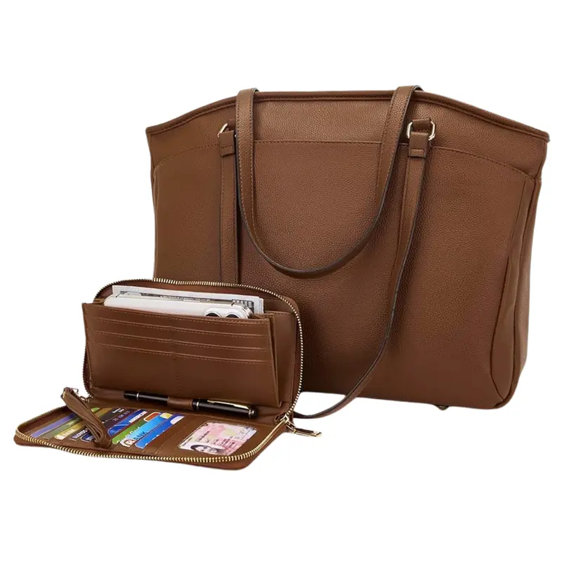 15.6" Women's Vegan Leather Laptop Tote Bag W/ Padded Sleeve (Various) 1