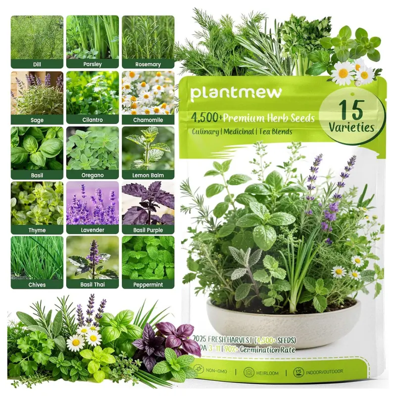 15-Pack 4,500+ Non-Gmo Heirloom Herb Seeds With Basil 1